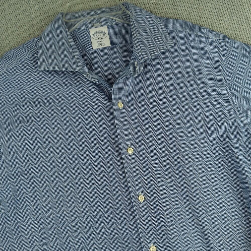 Brooks Brothers Regent Button Up Shirt Mens L 16.5-2/3 Blue Plaid Party No Tuck - Picture 4 of 13